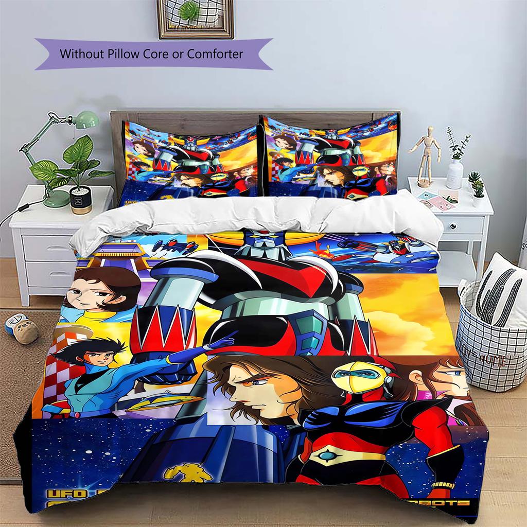 GrendizerUFO Pattern Bedding Quilt Set Quilt Cover Pillowcase Home Decoration Birthday Gift (1 * duvet cover + 2 * pillowcase, without core)