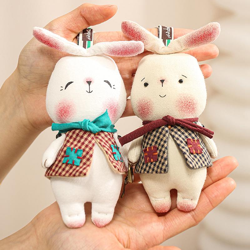 Fabric Handmade Animal Plush Toy Pendant Pig Rabbit Bear Stuffed Doll Keychain Backpack Pendant Car Key Holder Birthday Gifts