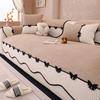 Solid Soft Warm Sherpa with Contrast Velvet Hem Non-Slip Sofa Cover, Butterfly Tie Lace Decored Sofa Towel Slipcover for Couches