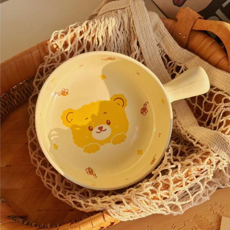ZISIZ Cute Cheese Bear Ceramic Noodle Bowl Set with Spoon & Chopsticks