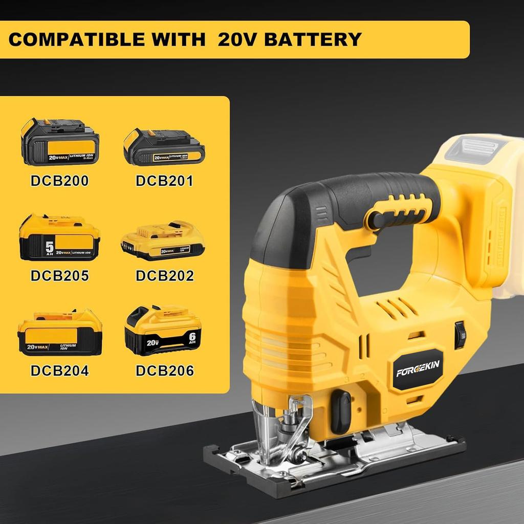 FORGEKIN20VCordless Jigsaw 3500RPM Electric Saw 45 Degree Cutting Angle Jigsaw Woodworking Tools For DEWALT battery PIN