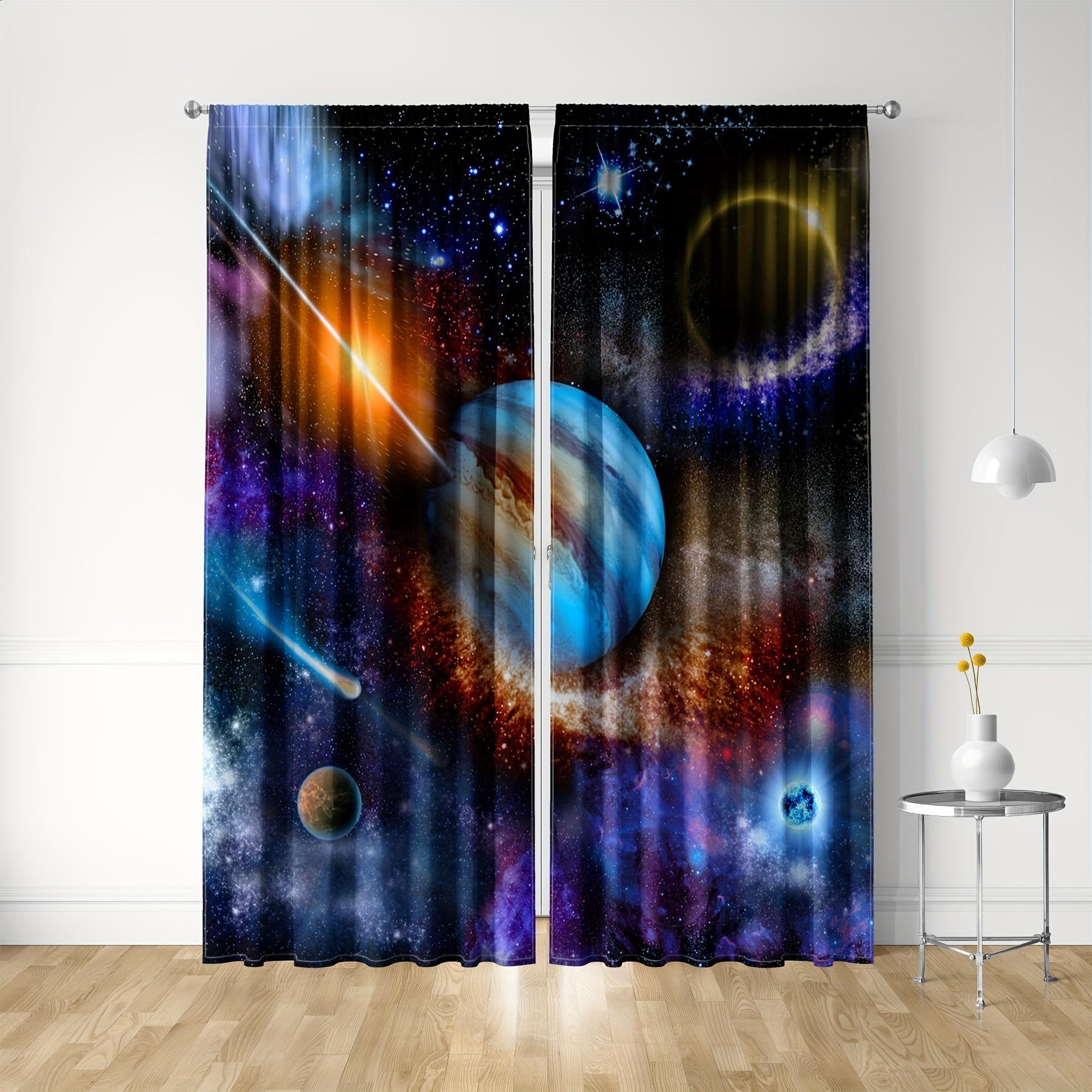 

2 шт. Шторы блестящие галактики звездное небо планета астронавт 3d цифровые печатные шторы люверсы верхний дизайн для гостиной драпировка 2x60Wx50H(CM)&Grommet Top