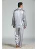 Men's Silk Printed Pajamas Set: Long Sleeve, Ice Silk, Plus Size, Spring/Summer Homewear.