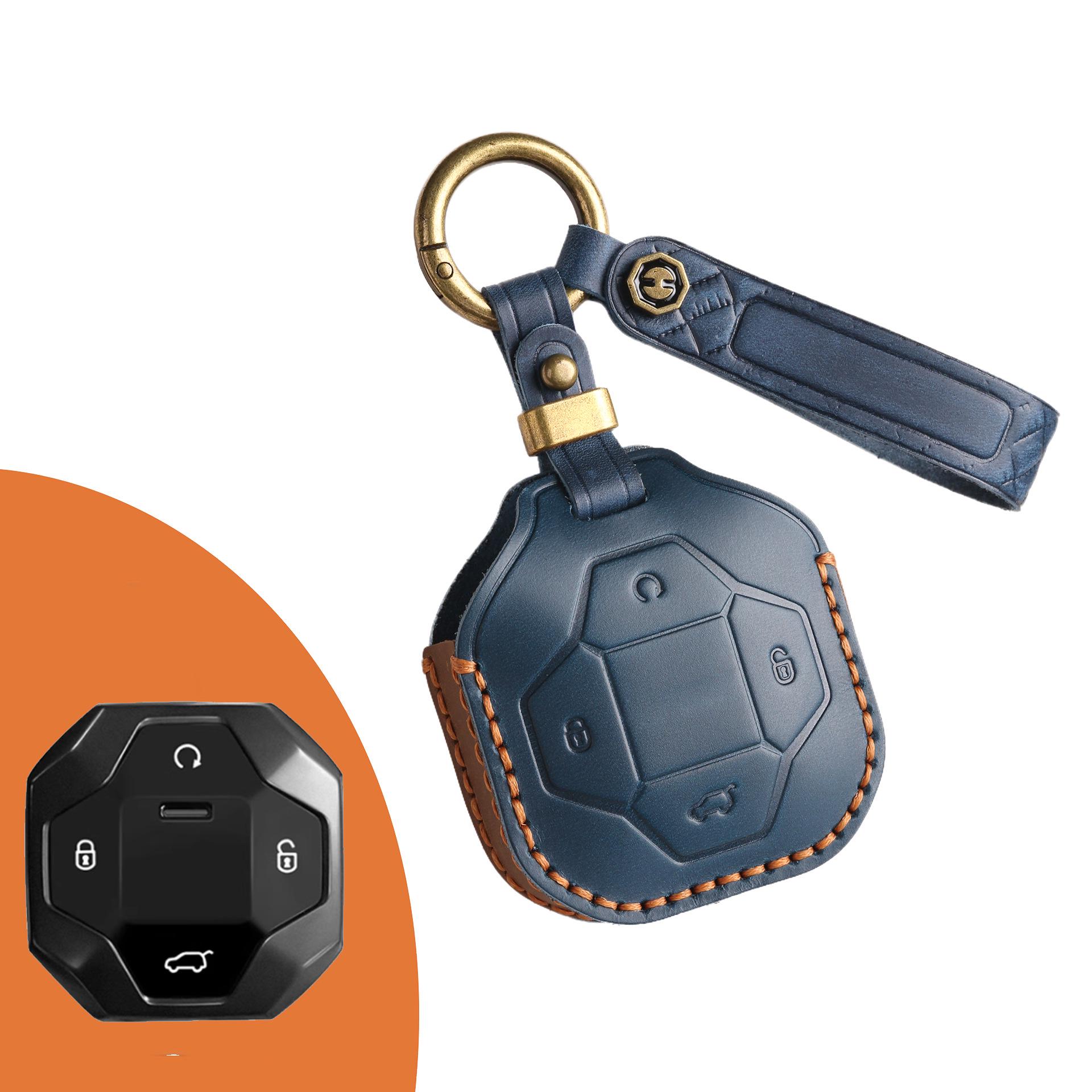 Чехол для ключа Chery Jetour Traveler 4WD: Защита из натуральной коровьей кожи синий
