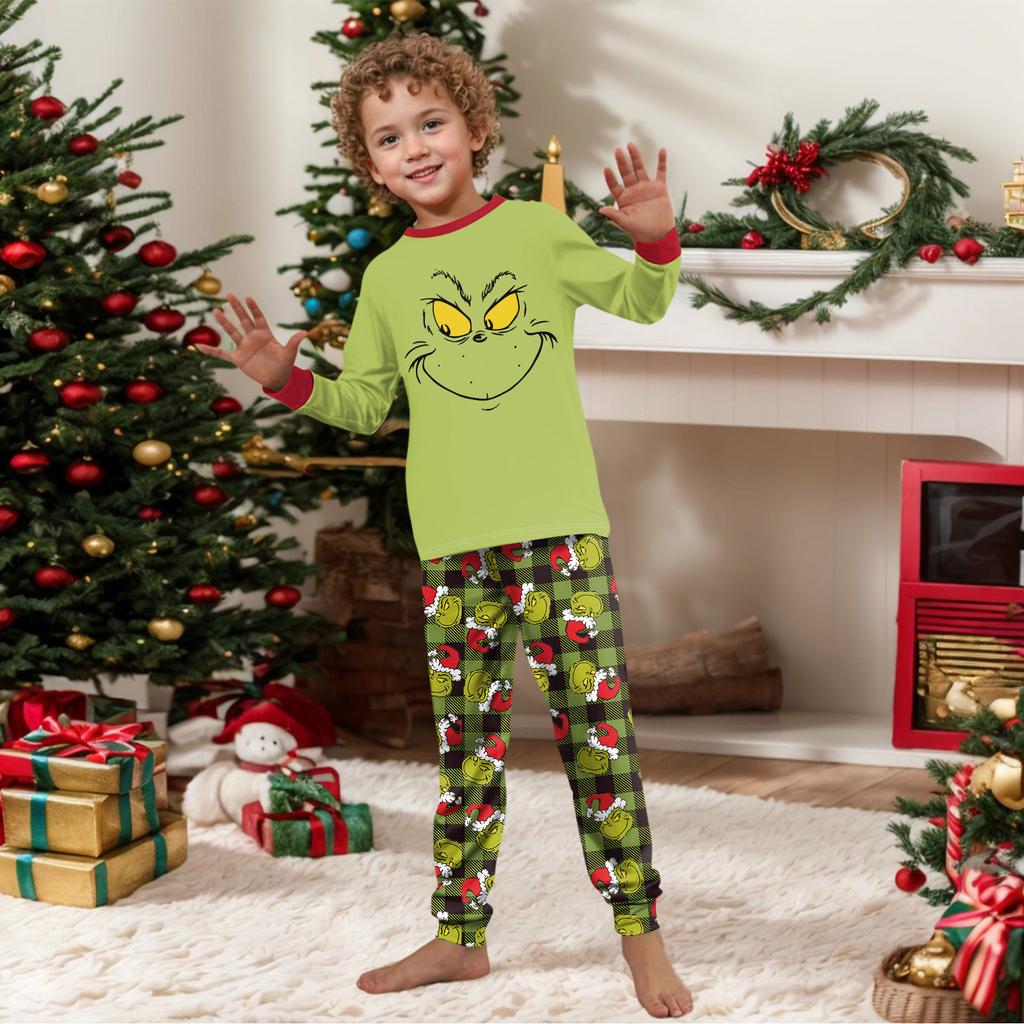 Christmas Print Cute Family Set Pajamas, Home Clothes, Family Set Long Sleeve Top Pants Set