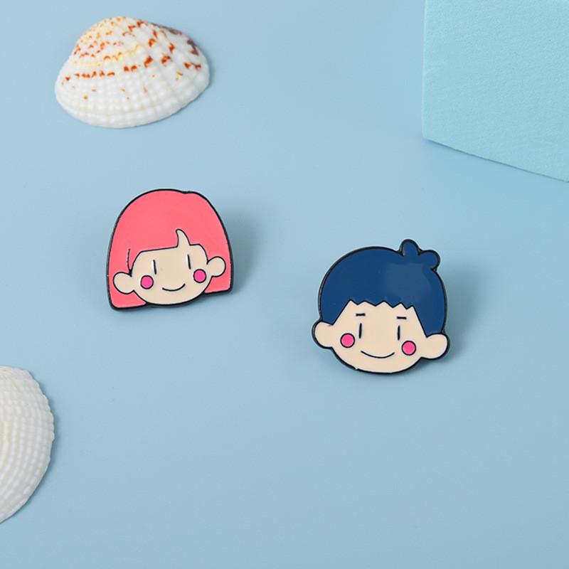 Couple Playful Doll Head Alloy Pins Set Creative Decorative Brooches For Stylish Boys Girls And