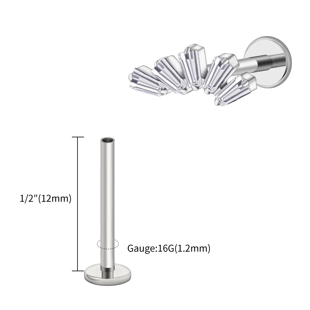 Right Grand ASTM F136 Titanium 16G Baguette CZ Cluster Labret Stud Trapezoid Tragus Monroe Helix Cartilage Earlobe Piercing