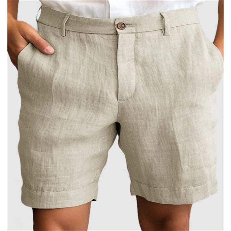Men's Linen Blend Shorts Casual Solid Color Summer Beach Trousers