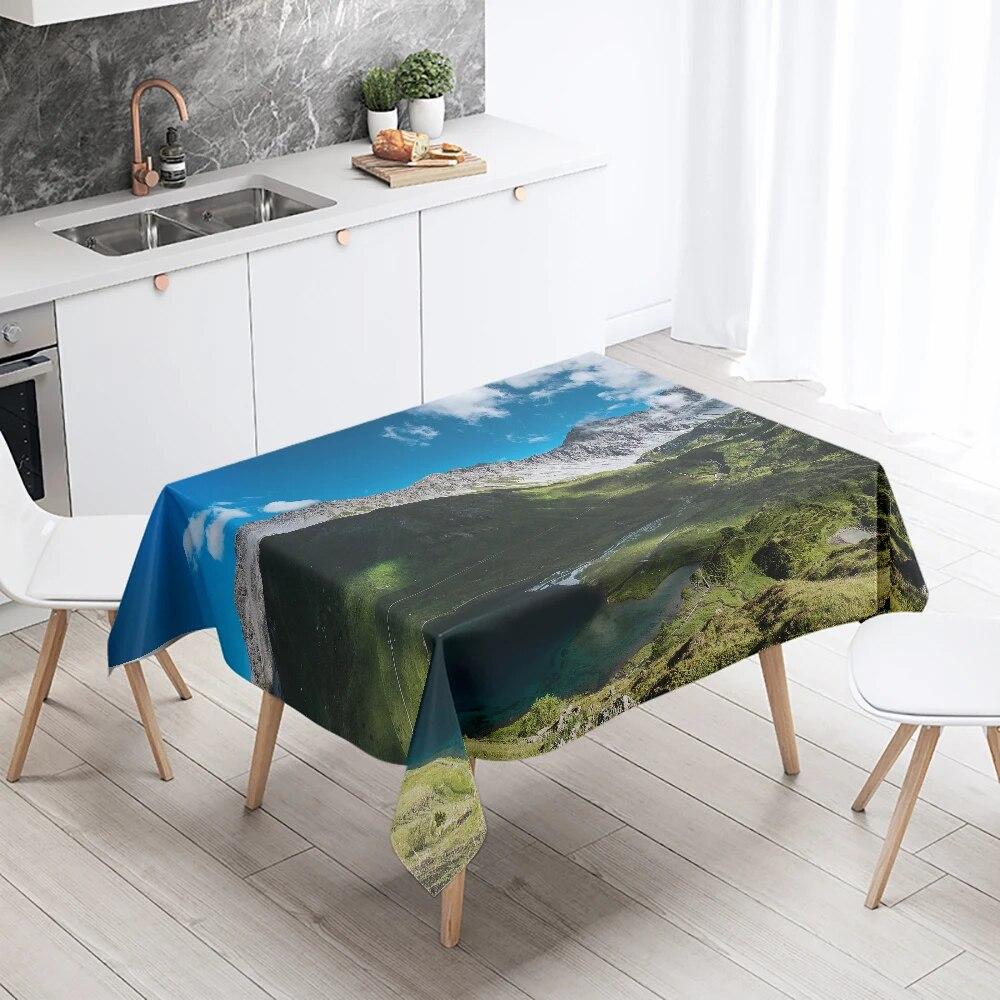 Landscape Printing Tablecloth Camping  Stain Resistant Waterproof Restaurant Table Decoration Kitchen Home