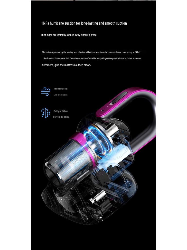 Dobíjecí bezdrátový ruční vysavač: Vysoce sací odstraňovač roztočů a UV sterilizátor na postele