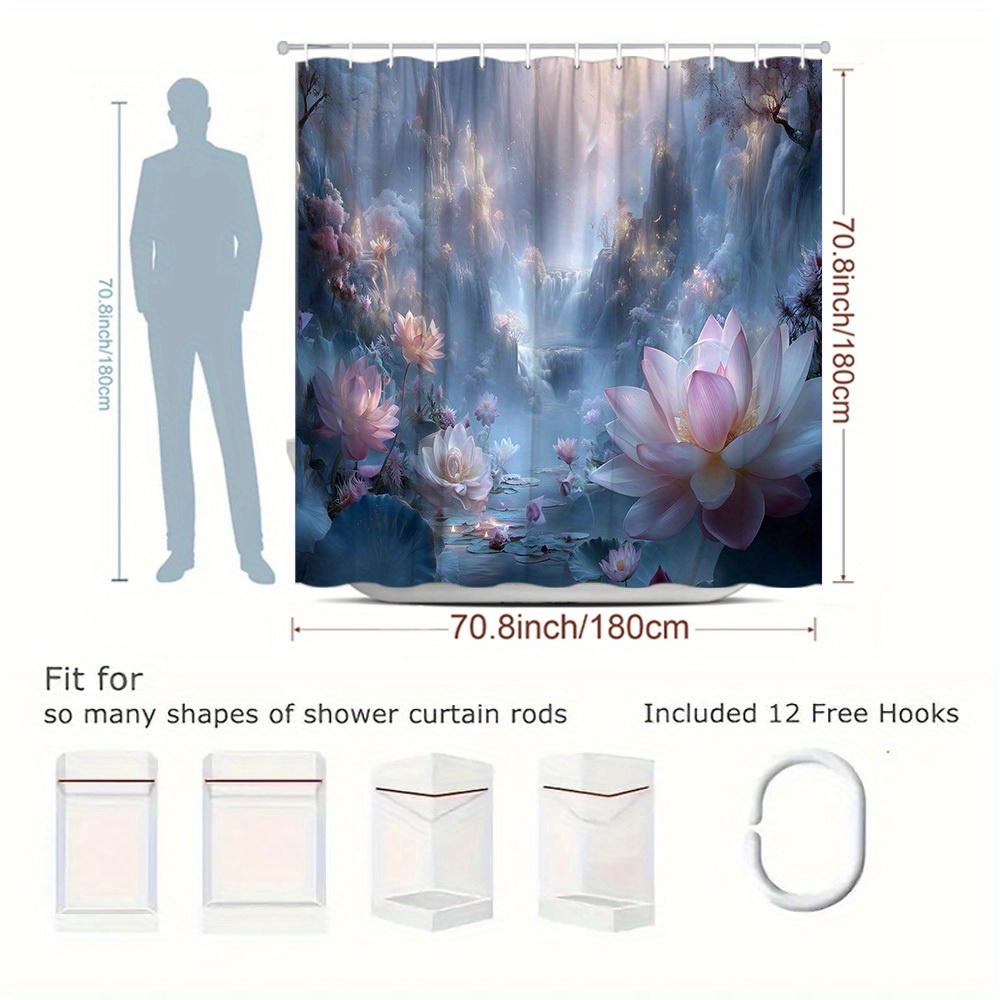 1pc Natural Landscape for Lotus Shower Curtain Dreamy Landscape Fresh Bathroom Decoration Polyester Fabric Contains 12 Hooks