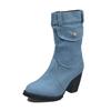 Fashion Jeans Mid-calf Boots Women's Ankle Boot Autumn winter warm Rome Solid Slip-On Chunky Heels Vintage Ladies Shoes Botas de mujer