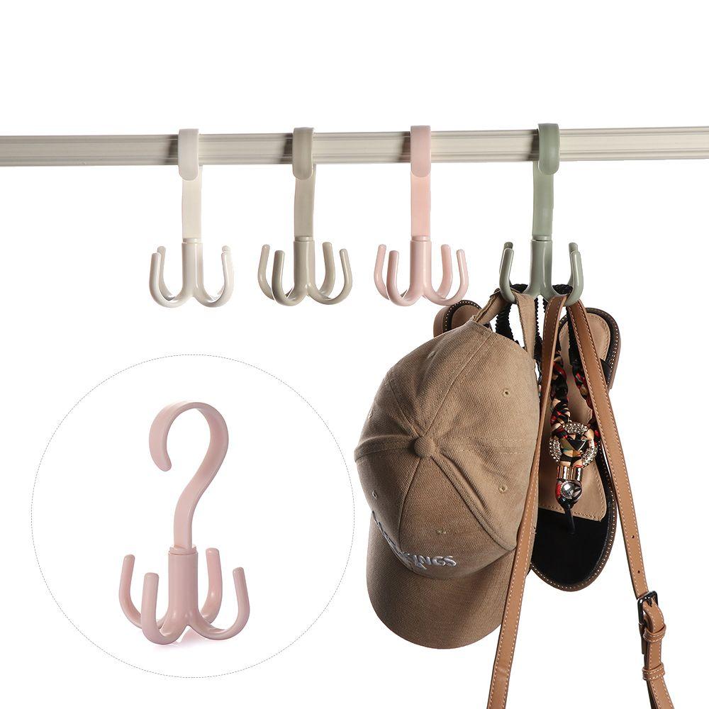 Shelf Storage Tie Holder 360 Degree 4 Hook Multifunction Plastic Hanger Rotating Four-claw Hook