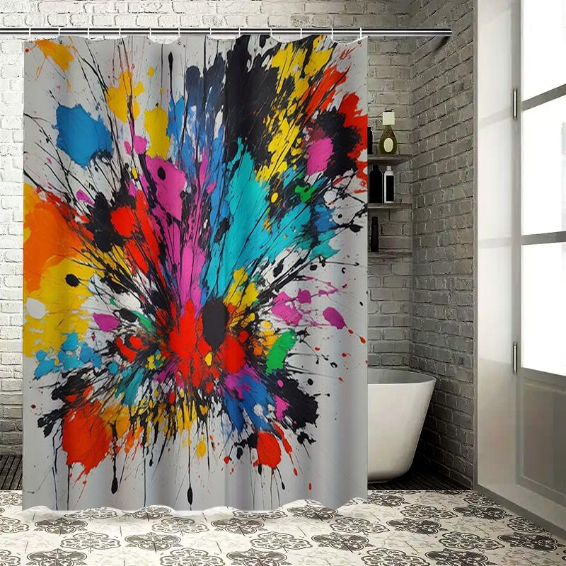 

Colorful Splatter Print Shower Curtain Bold Bathroom Decor For Kids Room Or Master Bath Durable Water Repellent Fabric Available W60H190(CM)-1 Pcs
