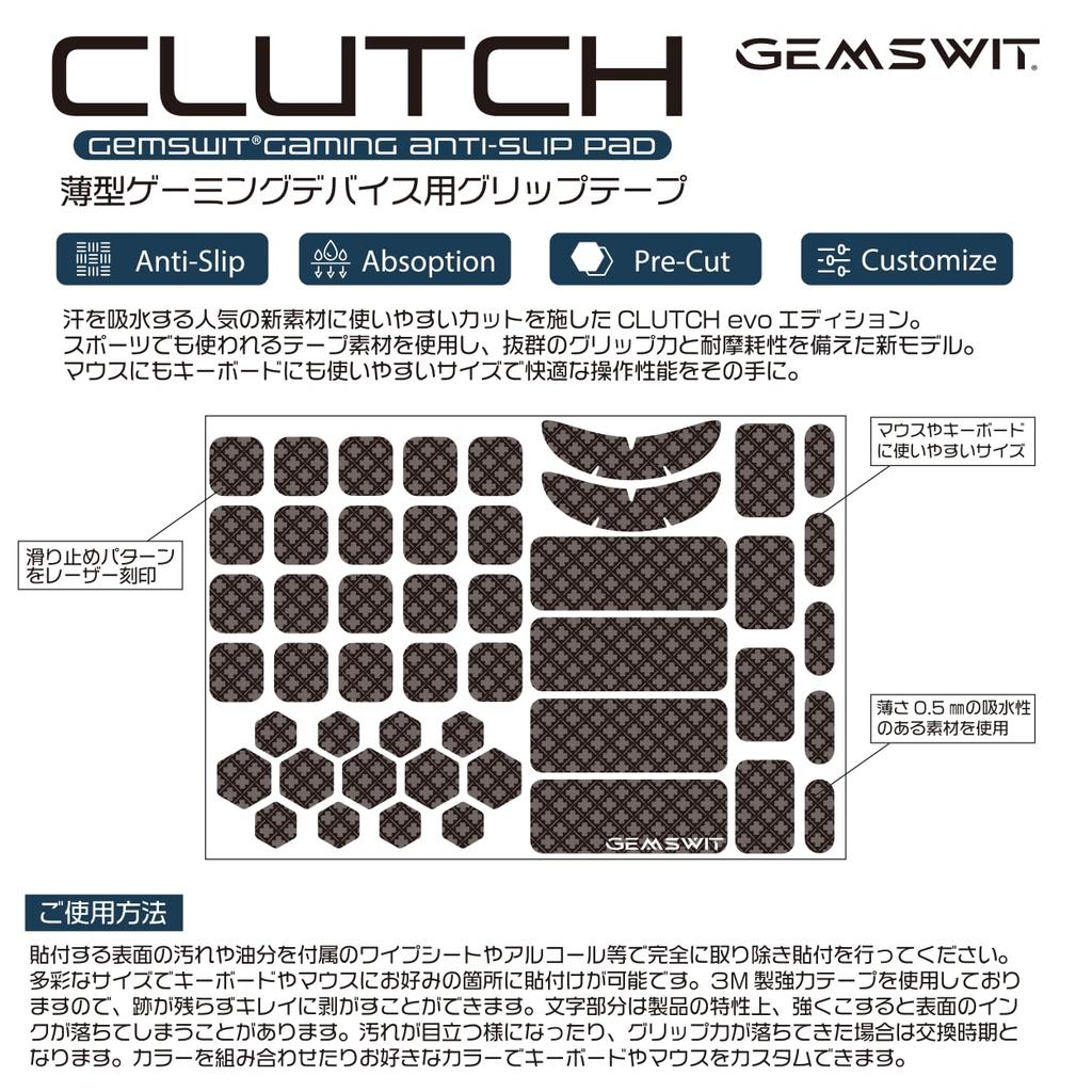 Gemswit CLUTCH Bande Adhésive Evo avec Coussinet pour Souris Gaming et avec Motif Laser Motif Antidérapant, 0.5mm Antidérapant Claviers, Absorbant, Antidérapant,