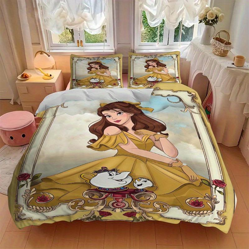 3pcs Beauty and the Beast Belle Bedding Set 1 Soft Quilt Cover + 2 Pillowcases, Machine Washable Suitable for All Seasons S007
