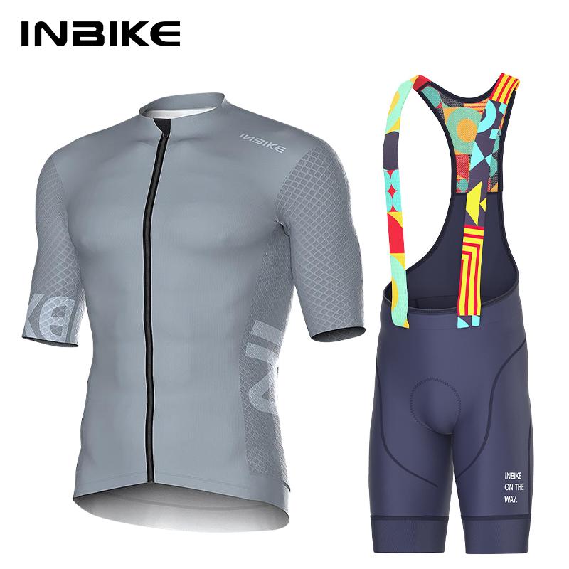 

INBIKE Men s Cycling Jersey Road Bike Shorts Cycling Short Sleeve Full Zipper Bib Shorts Breathable Summer Cycling Jersey Set S