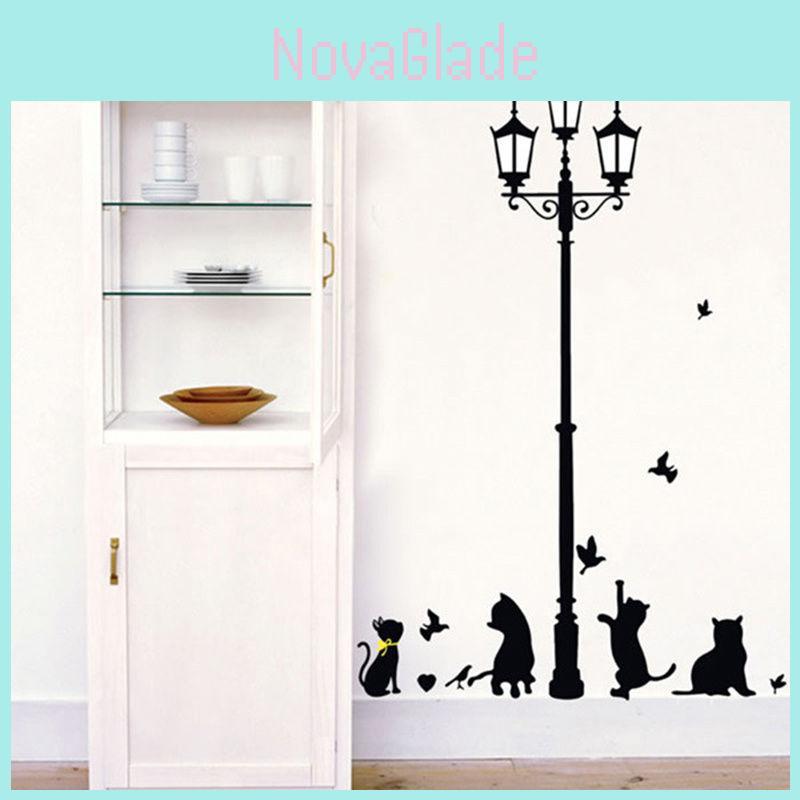 Quality Home Decor Wallpaper Pvc Wall Stickers With Cartoon Animal Butterfly And Cat Design**