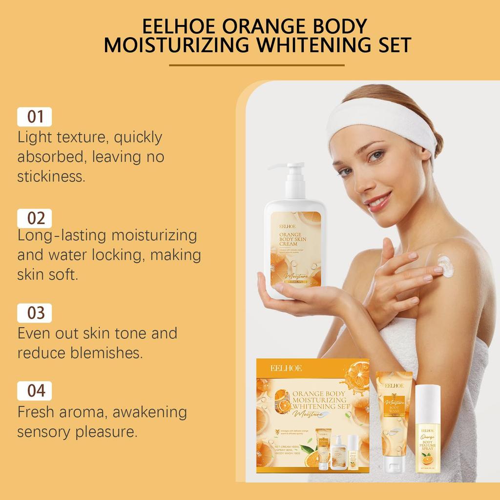 EELHOE Orange Body Moisturizing & Whitening Fragrance Gift Set Gentle Emollient Hydrating Moisturizing Skin Care Set