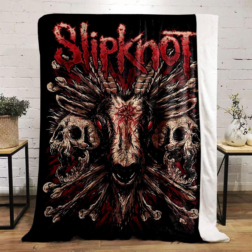 A goat skull with horns, surrounded by detailed skulls and fiery textures. for all seasons blanket lunch break throw gift