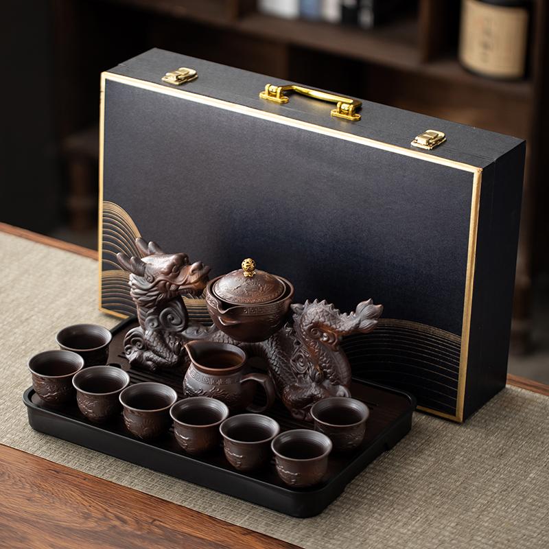 

1 набор, креативный набор для ленивого чая, полуавтоматический чайник в форме дракона, магнитный вращающийся водопроводящий чайный набор, китайский чайный набор в стиле кунг-фу