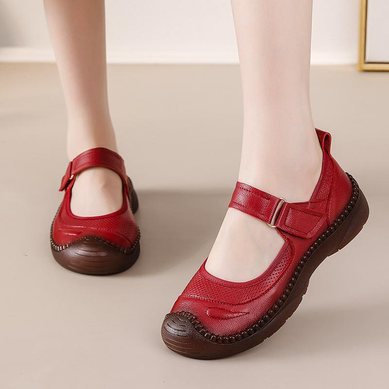 Fashion New summer flat shoes for women luxury real leather flats mother antique top quality moccasin ladies mary jane red wedding flats