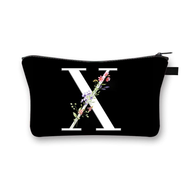 Wild Flower Alphabet Letter A-Z Makeup Bag Canvas Pouch Cosmetic Case Teacher Gift Purse