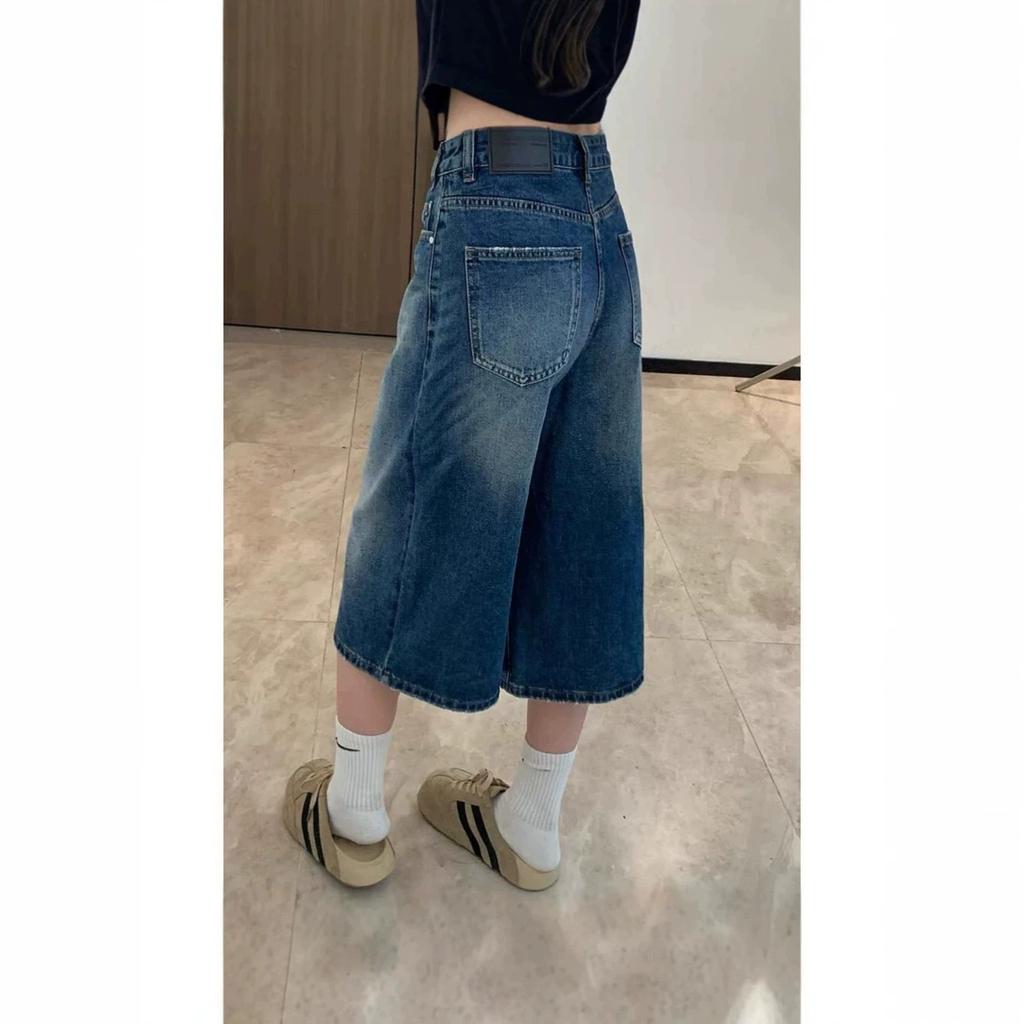 Bermuda in Denim a Vita Alta Gamba Larga da Donna Jeans Cropped Larghi Lavaggio Vintage per Estate Casual Streetwear