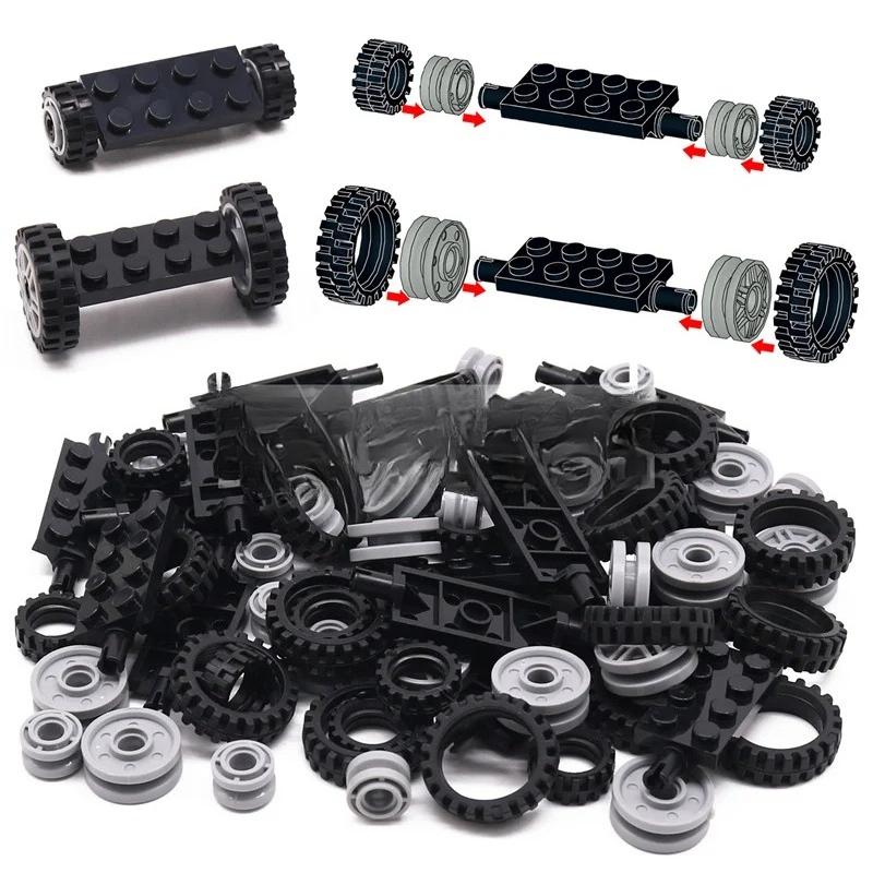 70PCS Blocs de Construction Roue Pneu Briques MOC Voiture Piste Véhicule Pièces Accessoires 40687 42610 92402 61254 56902 Compatible