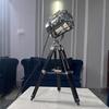 Nautical Spotlight Floor Lamp: Nickel Black Wooden Tripod