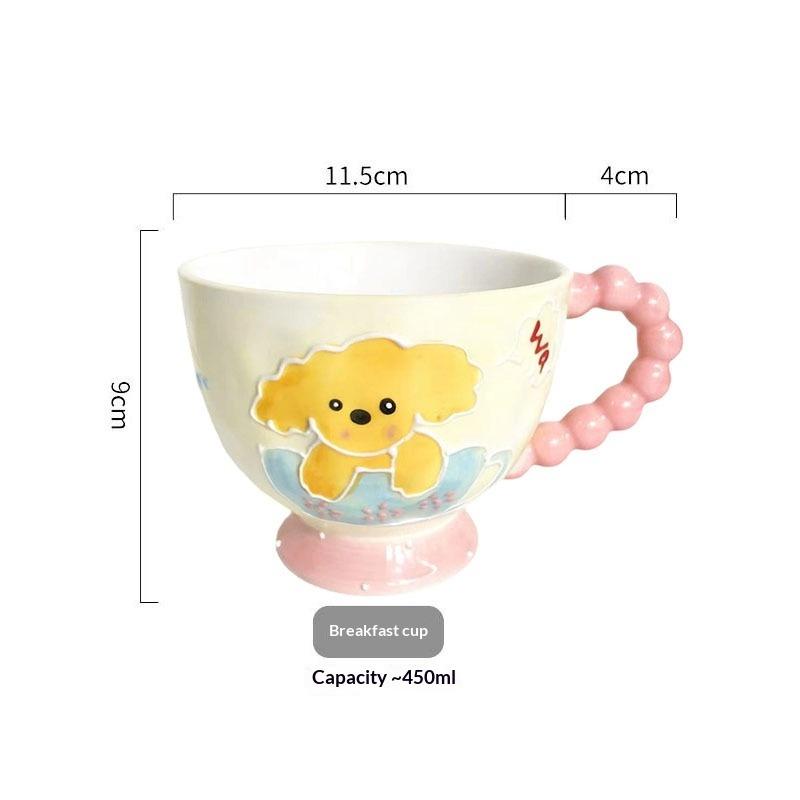 Hand-painted Ceramic Cup Cute Creative Bead Handle Breakfast Cup High Value Large Capacity Milk Oat Cup Drinking Cup