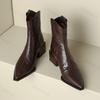 Vintage Fashion Short Boots Autumn Winter Women Square Heel Pointed Toe Chelsea Boots Height Increase Non Slip Chunky High Heels