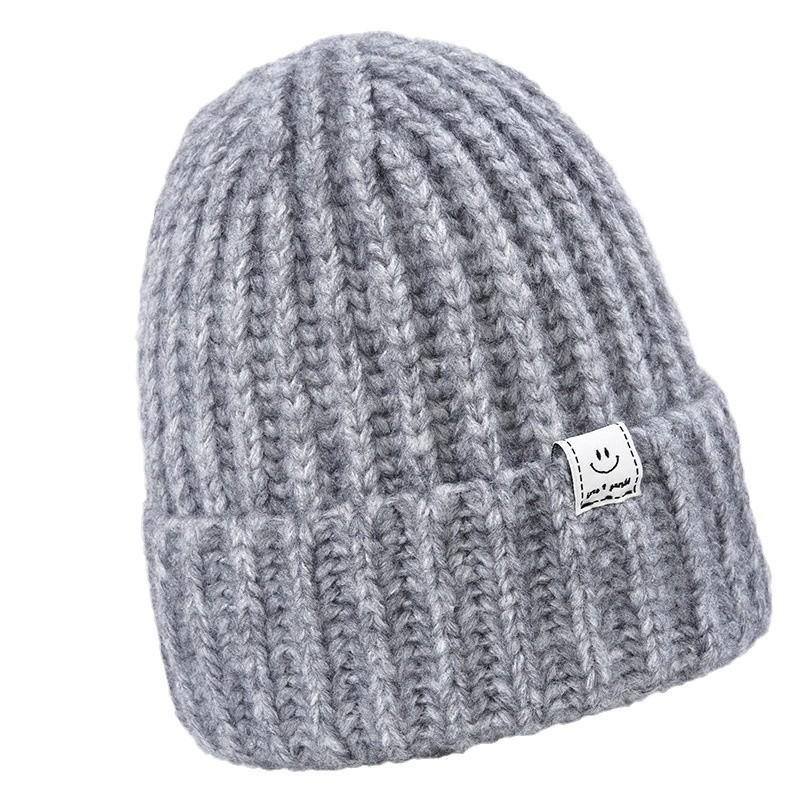 Women's Winter Thickened Warm Knitted Hat Korean Style Fashion Smiling Face Windproof Ear Protection Wool Hat