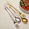 Korean Style 304 Stainless Steel Long-Handled Spoon & Fork Set - Thickened for Dining, Soup, Stirring, and Dessert Use