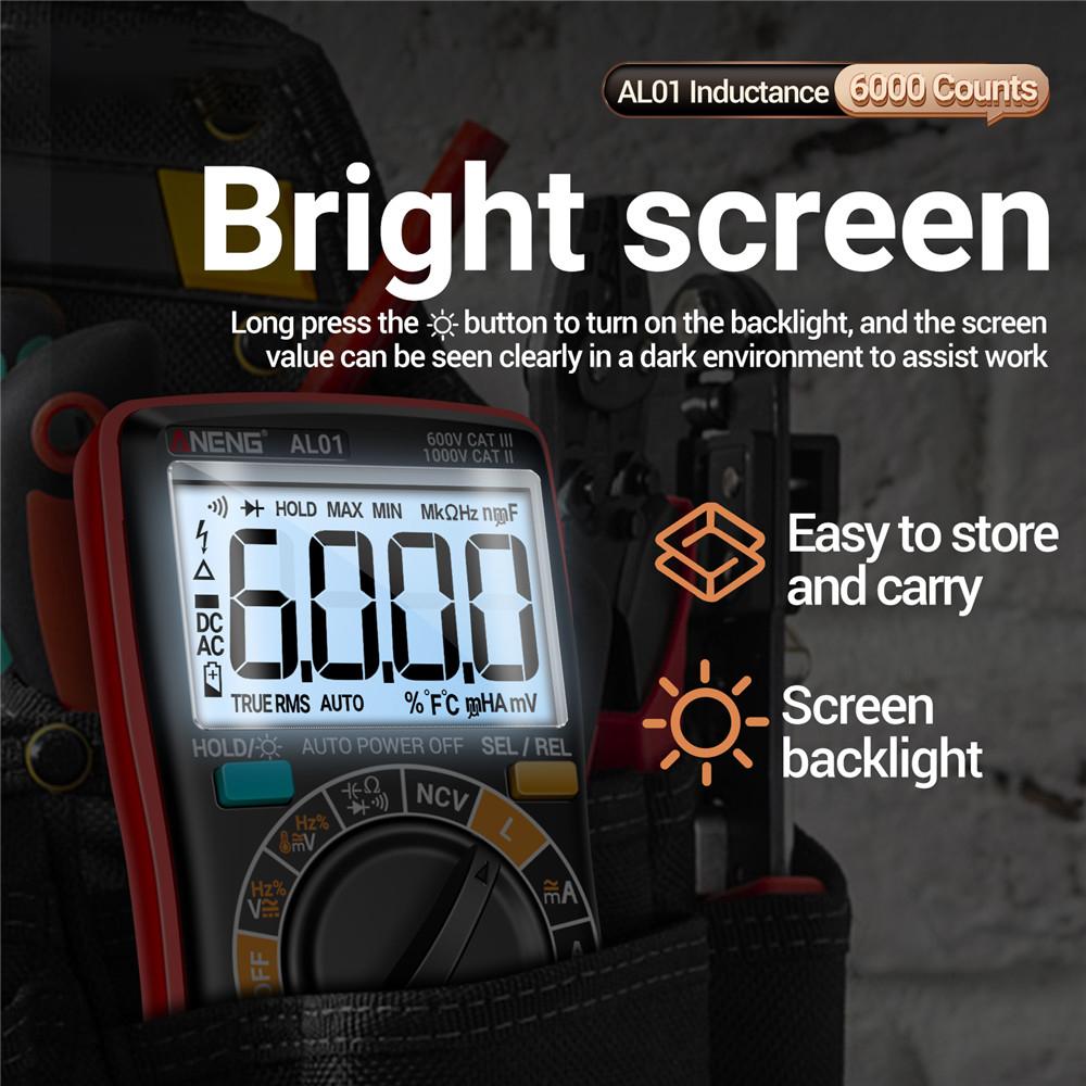 AL01L Inductance Digital Multimeters True RMS NCV Handheld 6000 Counts Tester AC/DC Votage Current Resistance Ohm Tool