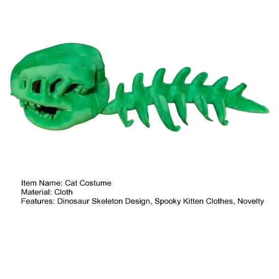 Accessori Pet Trick or Treat Costume Scheletro di Dinosauro Gatto, Outfit con Cappuccio Peluche, Costume Carino Spaventoso Leggero per Gattini Abbigliamento Halloween per Gattini