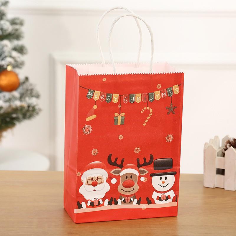 Christmas Gift Bag Kraft Paper Handheld Holiday Snowman Reindeer Theme Party Favors