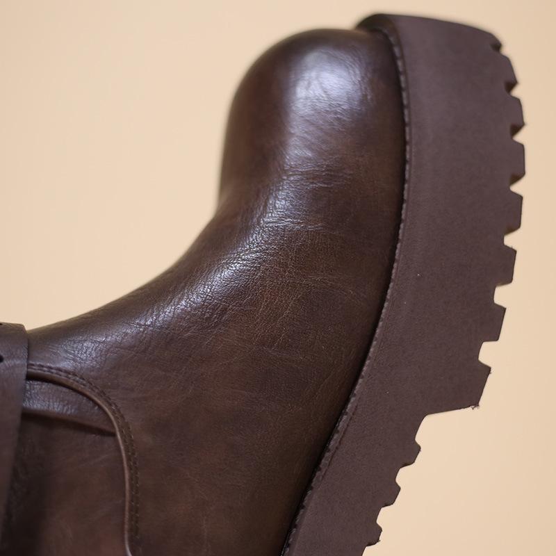 2025 Dámské podzimní/zimní boty Martin v britském stylu: Kotníkové boty na silné podrážce, s kulatou špičkou a zeštíhlující přezkou v pase