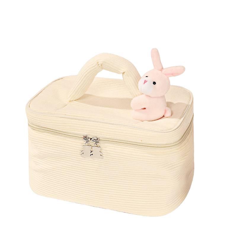 Portable Plush Toiletry Bag For Women With Multiple Compartments And Easy-to-use Dual Zipper