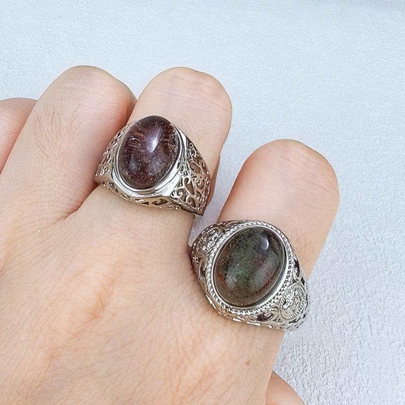 Oval Rainbow Crystal Ghost Stone Adjustable Ring