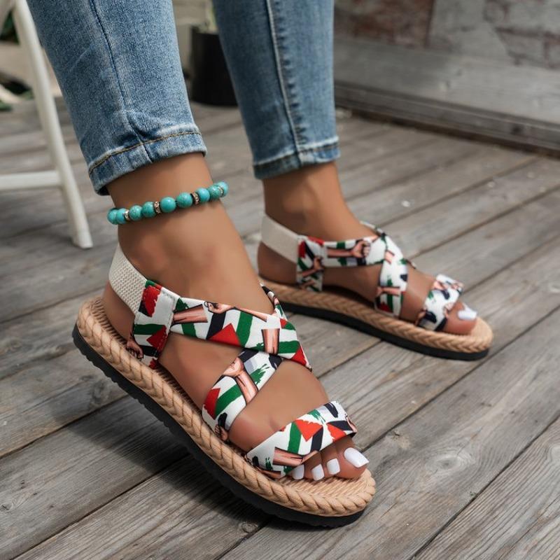 Sandals Women's Spring New Flat-soled Student Roman Shoes Beach Sandals Soft-soled Cross Large-size Women's Shoes