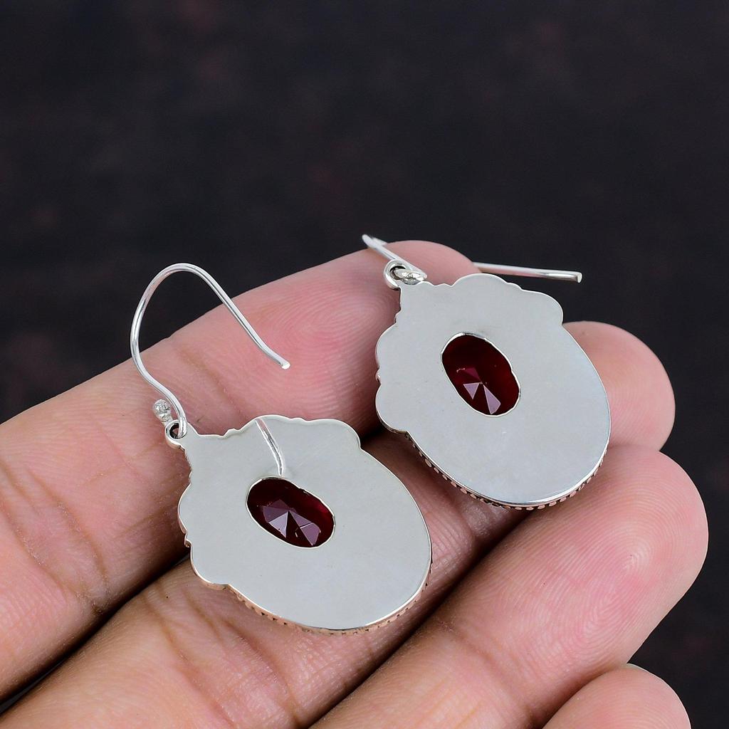 Facettierte Mosambik Granat Ohrringe Edelstein Ohrringe 925 Sterling Silber Ohrring Heilstein Schmuck Handgefertigt Vintage Ohrring Geschenke für Mama