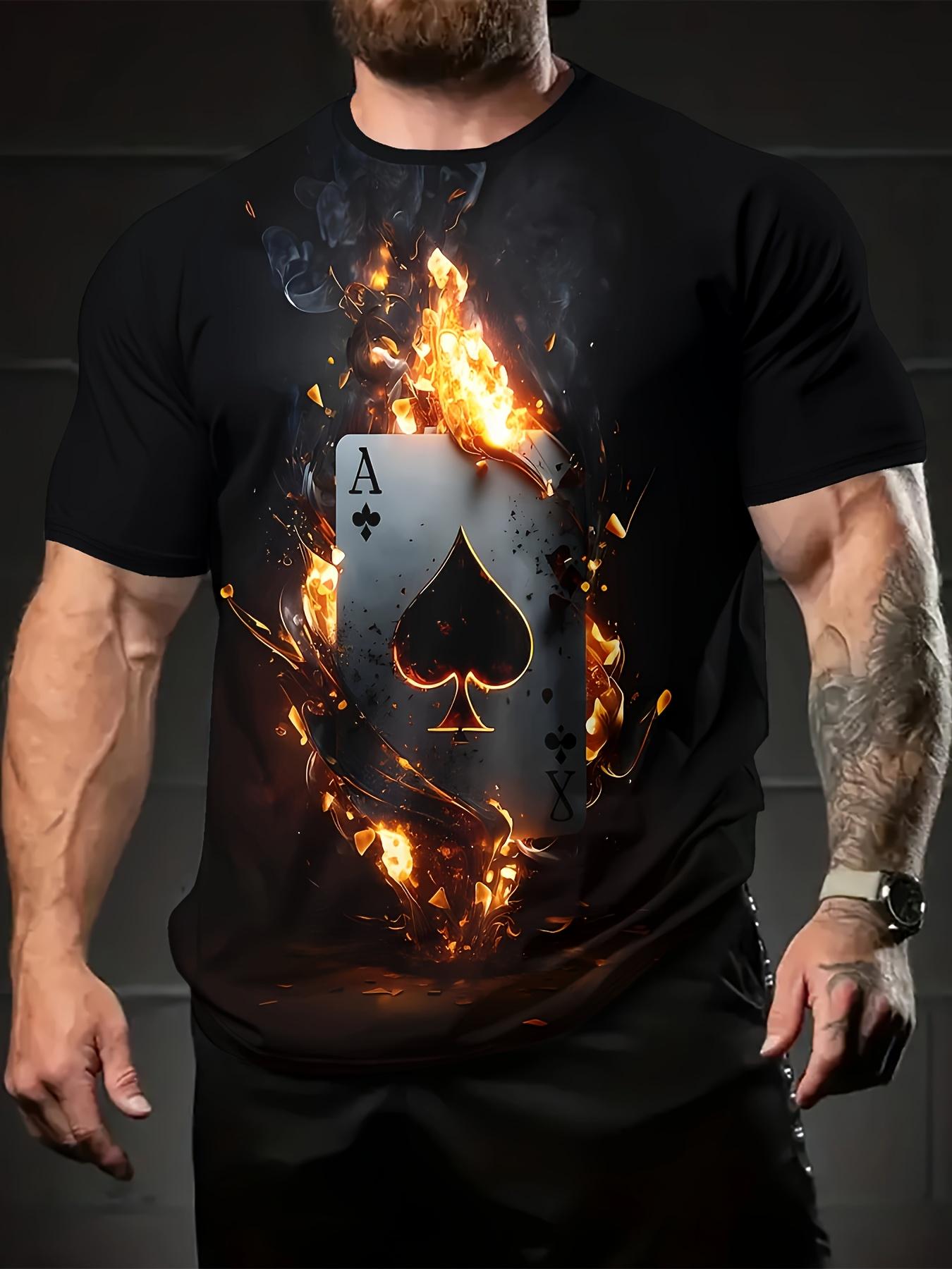 

[Everyday Comfort] Мужская летняя повседневная спортивная футболка с принтом 3D Flame and Spade A, короткий рукав, круглый вырез, легкий полиэстер S чёрный