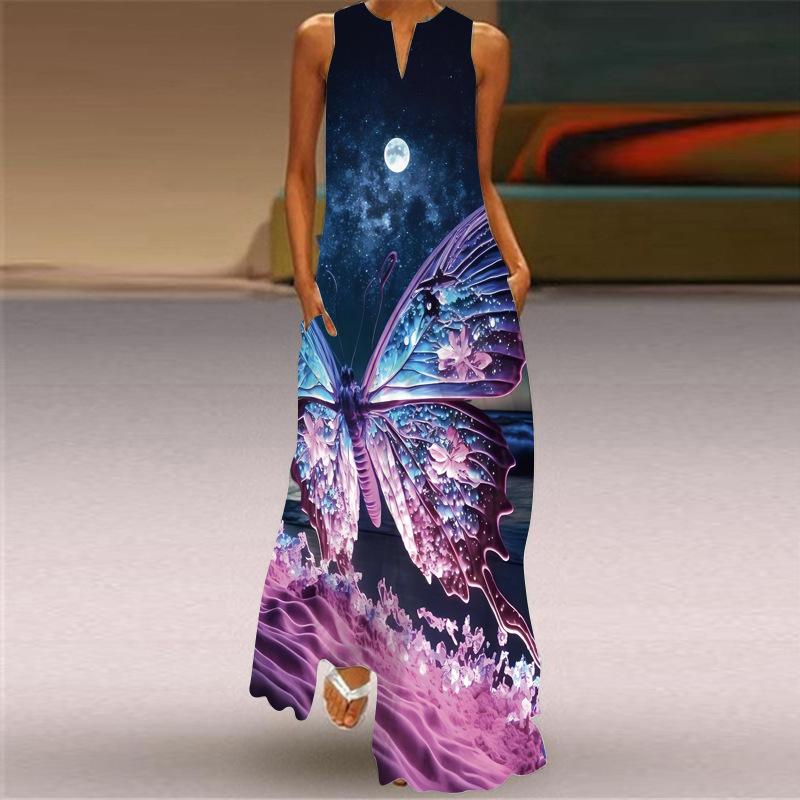 

Жіноча мода Літо Весна Вільні повсякденні сукні без рукавів з V-подібним вирізом і квітковим принтом XXXXXL