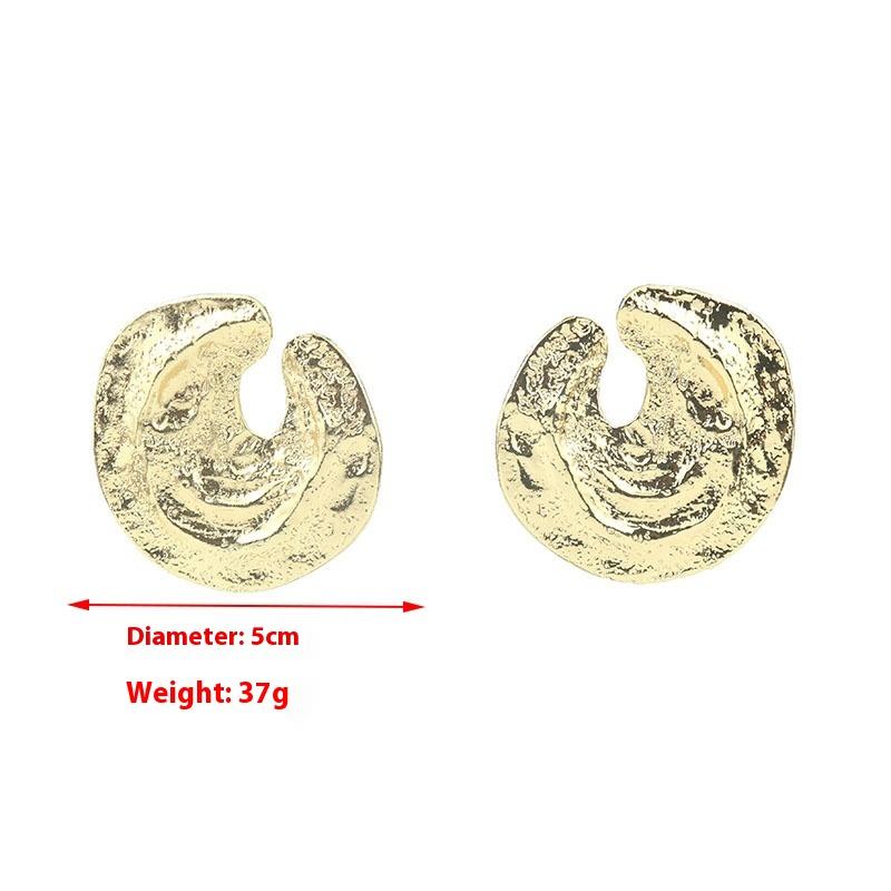 Niche Design Metal Retro Round Earrings, Exaggerated Personality Cold Style Fashion Earrings