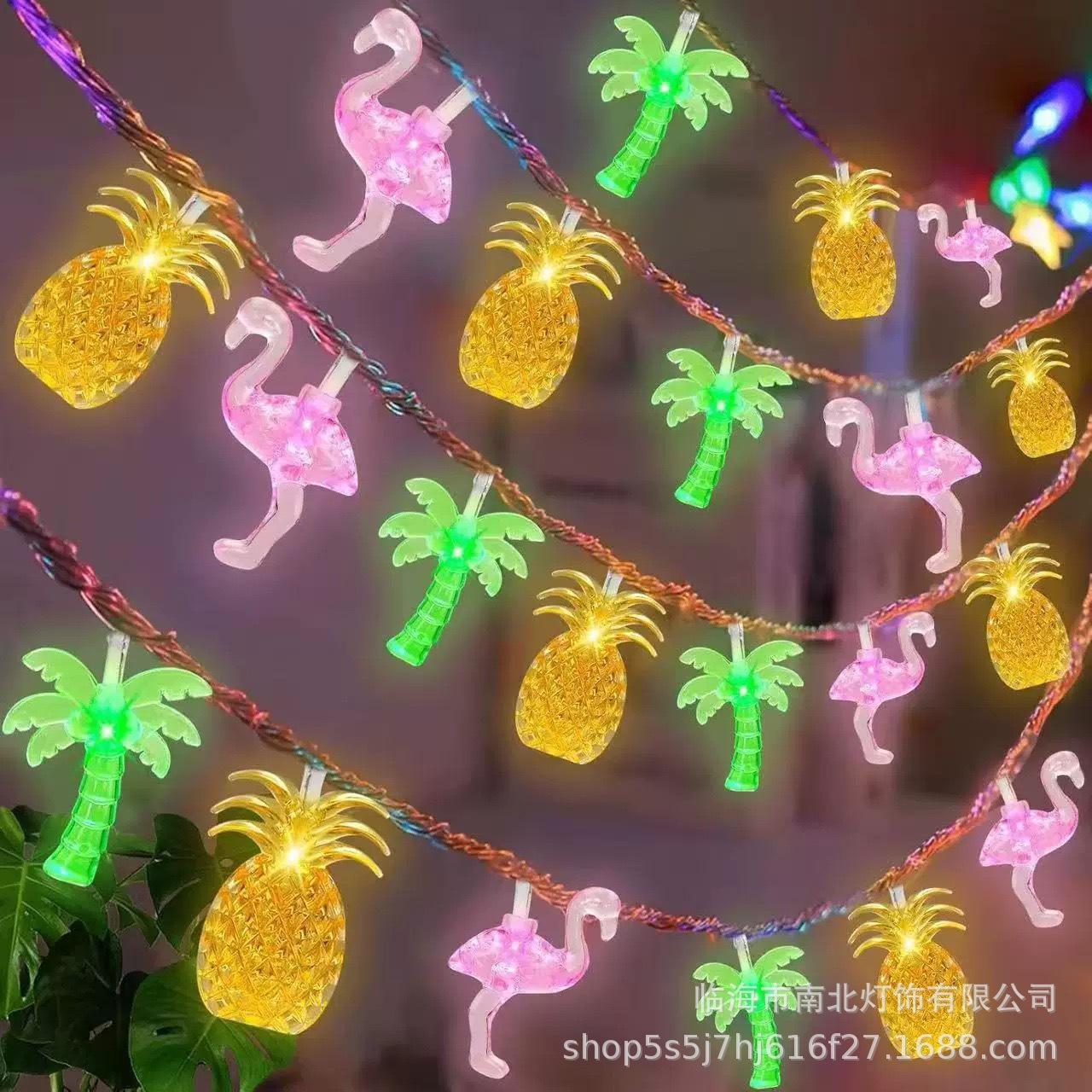 

Summer LED Tropical String Lights: Pineapple, Coconut Tree & Flamingo Decor for Beach & Indoor Ambiance Battery 1.5m 10 LEDs Steady