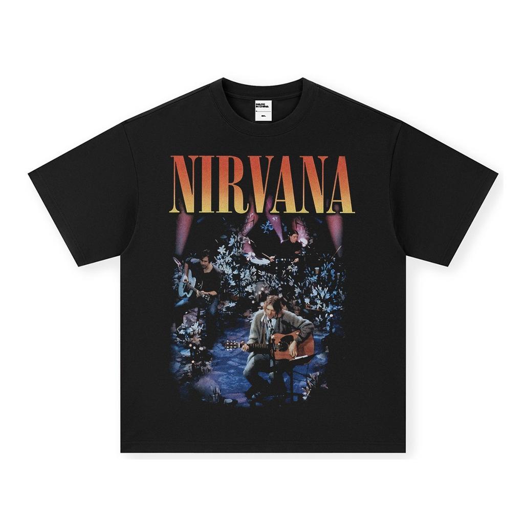 Maglietta a maniche lunghe band Nirvana vintage europeo e americano lavata effetto invecchiato maglietta a maniche corte Nirvana per uomo e donna
