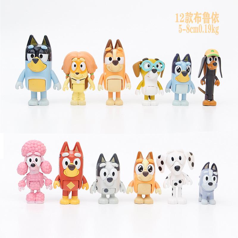 New Cute The Bruy Family Action Figure Cartoon Blueyed Bingo Model Doll Anime Toys For Kids Birthday Xmas Gift 8/12Pcs A Set