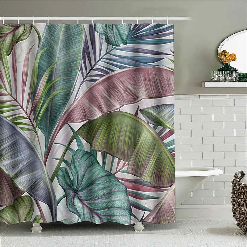 Modern Tropical Leaf Print Shower Curtain Waterproof Washable Bath Decorations Customizable Home Decoration Green/Blue/Purple Se