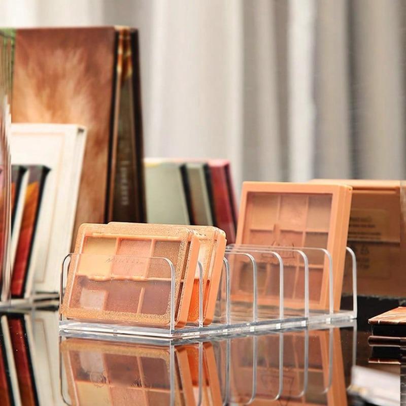 Clear Plastic Desktop Eyeshadow Palette Storage Box with Drawer Dividers Cosmetic Organizer for Powder Blush Makeup Brushes